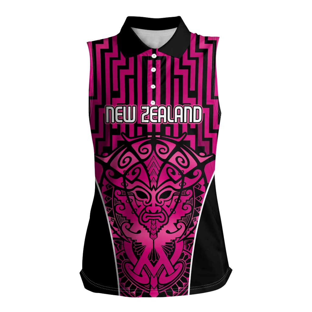 Custom Basketball New Zealand Women Sleeveless Polo Shirt Pink Maori Ta Moko Indigenous LT9 Female Pink - Polynesian Pride