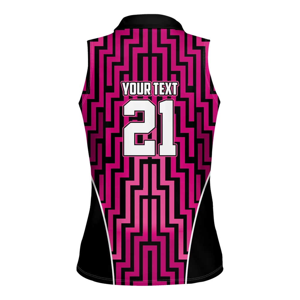 Custom Basketball New Zealand Women Sleeveless Polo Shirt Pink Maori Ta Moko Indigenous LT9 - Polynesian Pride