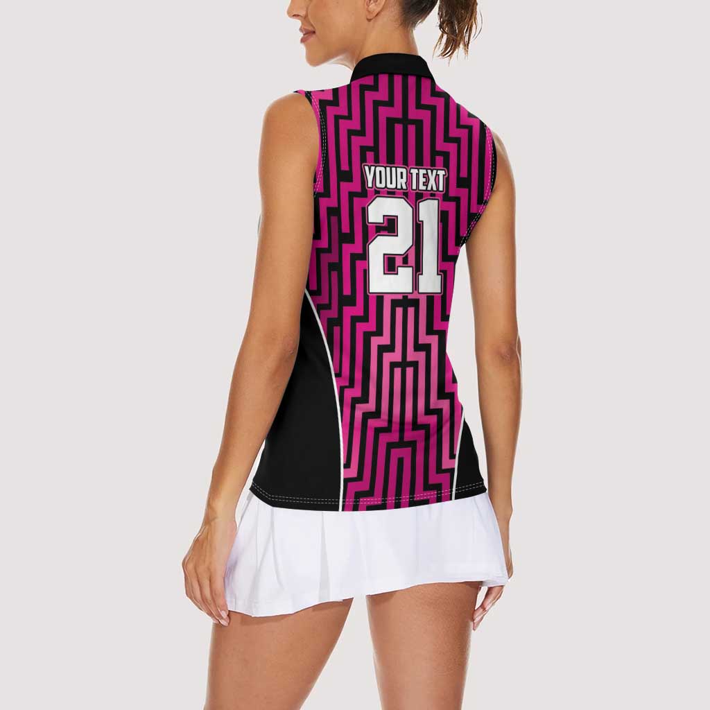 Custom Basketball New Zealand Women Sleeveless Polo Shirt Pink Maori Ta Moko Indigenous LT9 - Polynesian Pride