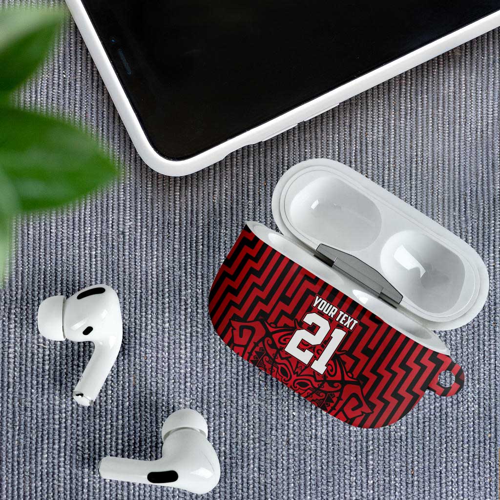 Custom Basketball New Zealand AirPods Case Red Maori Ta Moko Indigenous - Polynesian Pride