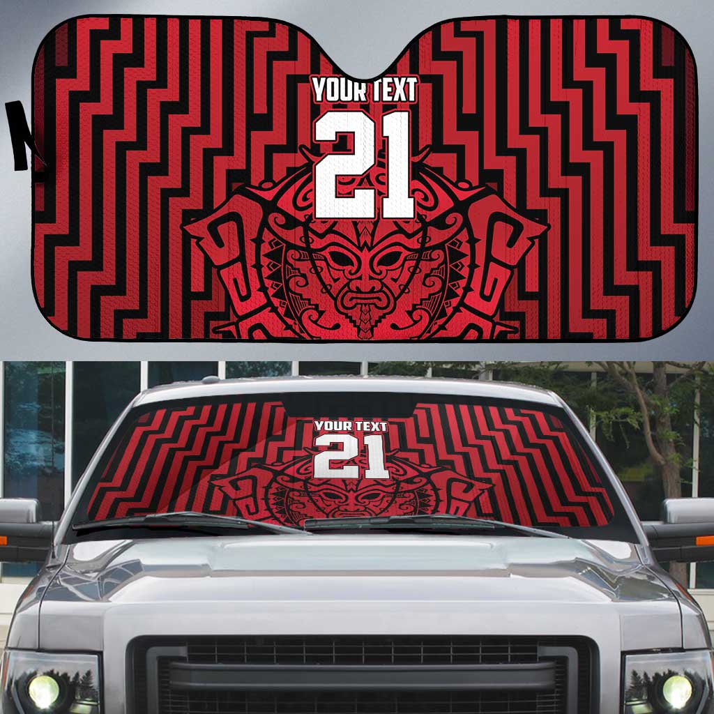 Custom Basketball New Zealand Auto Sun Shade Red Maori Ta Moko Indigenous - Polynesian Pride
