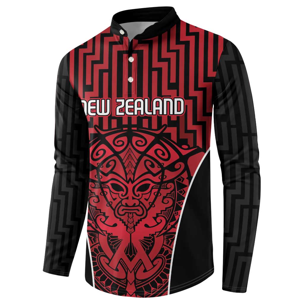 Custom Basketball New Zealand Button Sweatshirt Red Maori Ta Moko Indigenous - Polynesian Pride