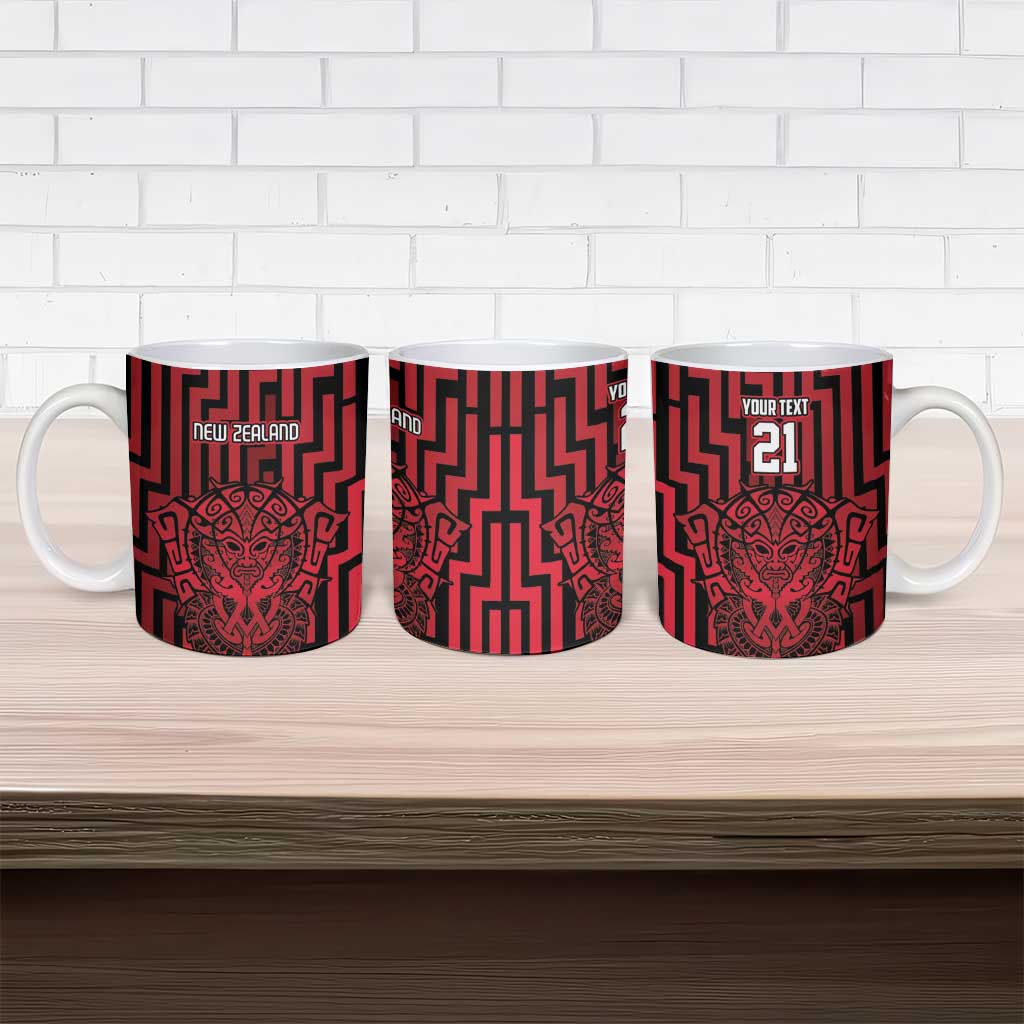 Custom Basketball New Zealand Ceramic Mug Red Maori Ta Moko Indigenous - Polynesian Pride