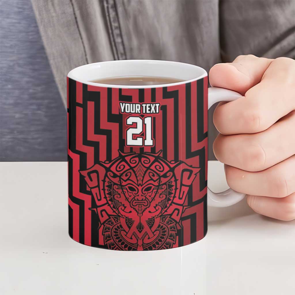 Custom Basketball New Zealand Ceramic Mug Red Maori Ta Moko Indigenous - Polynesian Pride