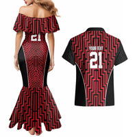 Custom Basketball New Zealand Couples Matching Mermaid Dress and Hawaiian Shirt Red Maori Ta Moko Indigenous - Polynesian Pride