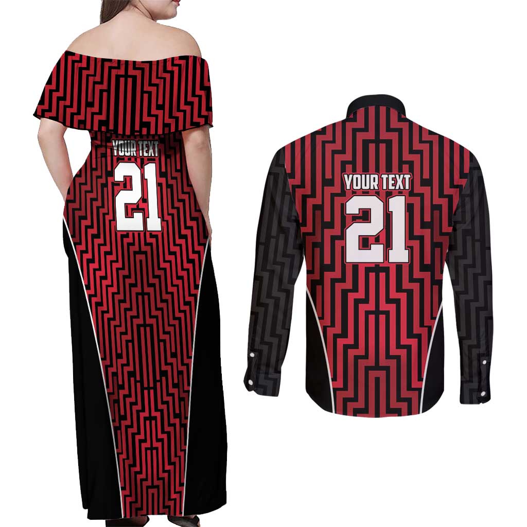 Custom Basketball New Zealand Couples Matching Off Shoulder Maxi Dress and Long Sleeve Button Shirt Red Maori Ta Moko Indigenous LT9 - Polynesian Pride