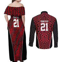 Custom Basketball New Zealand Couples Matching Off Shoulder Maxi Dress and Long Sleeve Button Shirt Red Maori Ta Moko Indigenous LT9 - Polynesian Pride