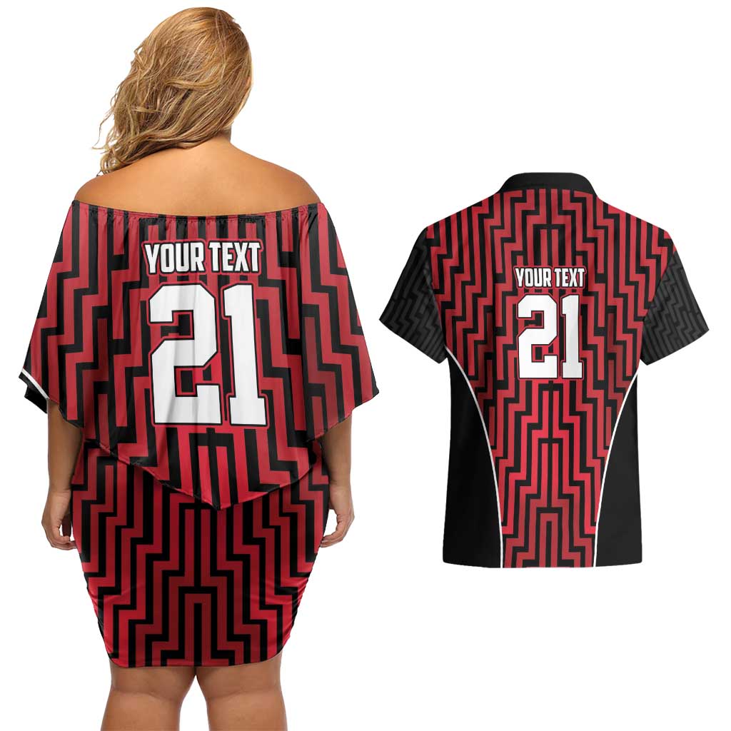 Custom Basketball New Zealand Couples Matching Off Shoulder Short Dress and Hawaiian Shirt Red Maori Ta Moko Indigenous LT9 - Polynesian Pride