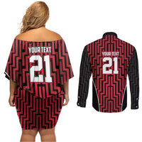 Custom Basketball New Zealand Couples Matching Off Shoulder Short Dress and Long Sleeve Button Shirt Red Maori Ta Moko Indigenous LT9 - Polynesian Pride