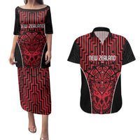 Custom Basketball New Zealand Couples Matching Puletasi and Hawaiian Shirt Red Maori Ta Moko Indigenous - Polynesian Pride