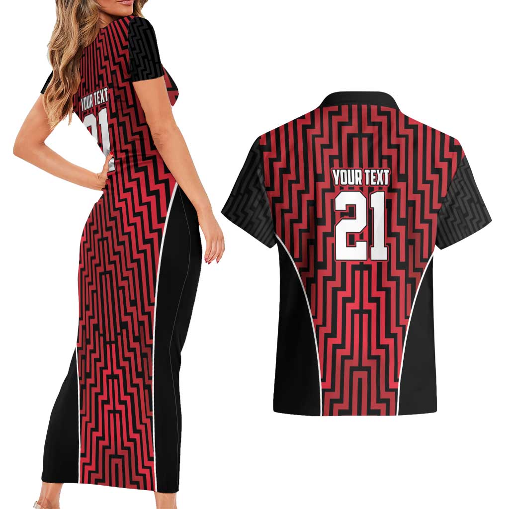 Custom Basketball New Zealand Couples Matching Short Sleeve Bodycon Dress and Hawaiian Shirt Red Maori Ta Moko Indigenous - Polynesian Pride