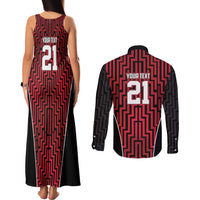Custom Basketball New Zealand Couples Matching Tank Maxi Dress and Long Sleeve Button Shirt Red Maori Ta Moko Indigenous - Polynesian Pride