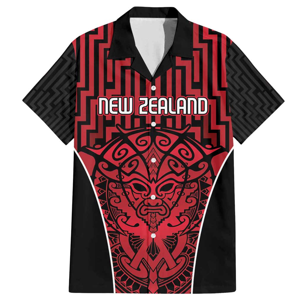 Custom Basketball New Zealand Family Matching Long Sleeve Bodycon Dress and Hawaiian Shirt Red Maori Ta Moko Indigenous LT9 Dad's Shirt - Short Sleeve Red - Polynesian Pride
