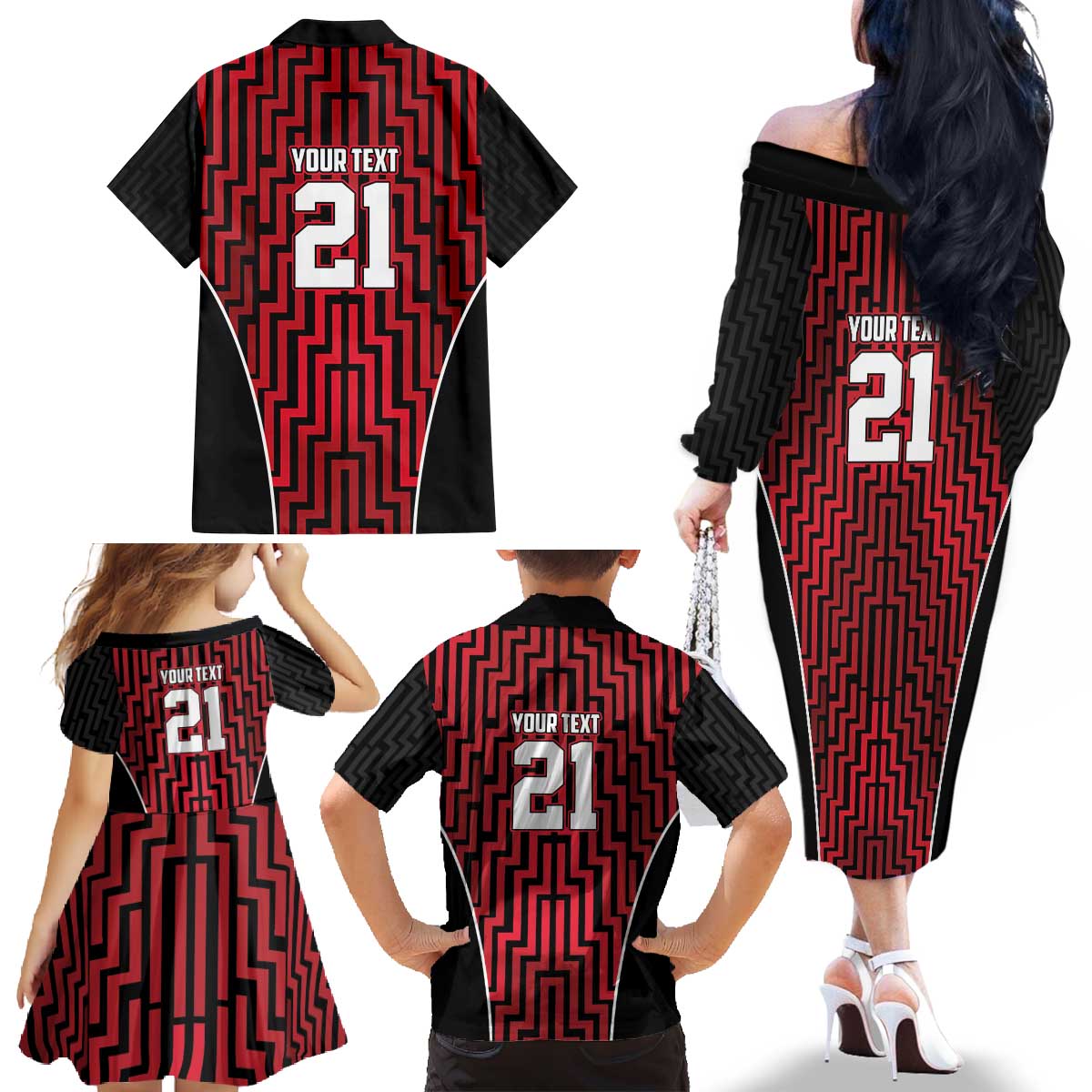 Custom Basketball New Zealand Family Matching Off The Shoulder Long Sleeve Dress and Hawaiian Shirt Red Maori Ta Moko Indigenous - Polynesian Pride