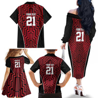 Custom Basketball New Zealand Family Matching Off The Shoulder Long Sleeve Dress and Hawaiian Shirt Red Maori Ta Moko Indigenous - Polynesian Pride