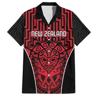 Custom Basketball New Zealand Family Matching Off Shoulder Short Dress and Hawaiian Shirt Red Maori Ta Moko Indigenous LT9 Dad's Shirt - Short Sleeve Red - Polynesian Pride