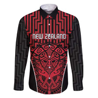 Custom Basketball New Zealand Family Matching Short Sleeve Bodycon Dress and Hawaiian Shirt Red Maori Ta Moko Indigenous LT9 Dad's Shirt - Long Sleeve Red - Polynesian Pride