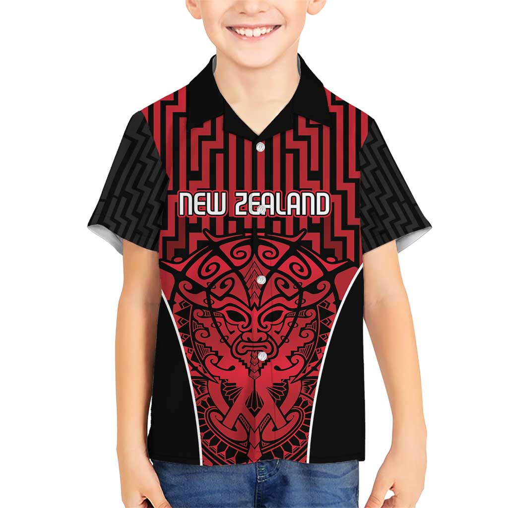Custom Basketball New Zealand Family Matching Short Sleeve Bodycon Dress and Hawaiian Shirt Red Maori Ta Moko Indigenous LT9 Son's Shirt Red - Polynesian Pride