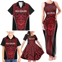 Custom Basketball New Zealand Family Matching Tank Maxi Dress and Hawaiian Shirt Red Maori Ta Moko Indigenous LT9 - Polynesian Pride