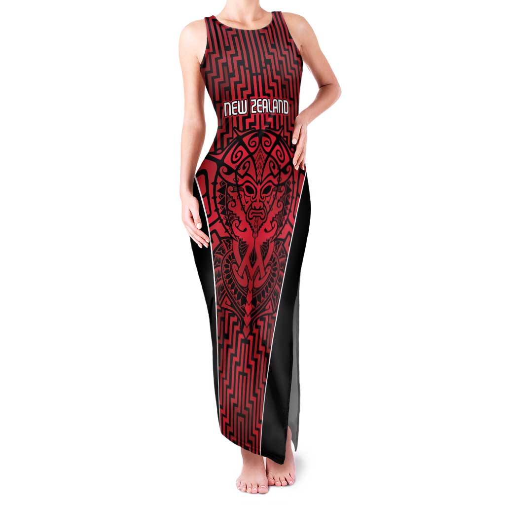 Custom Basketball New Zealand Family Matching Tank Maxi Dress and Hawaiian Shirt Red Maori Ta Moko Indigenous LT9 Mom's Dress Red - Polynesian Pride
