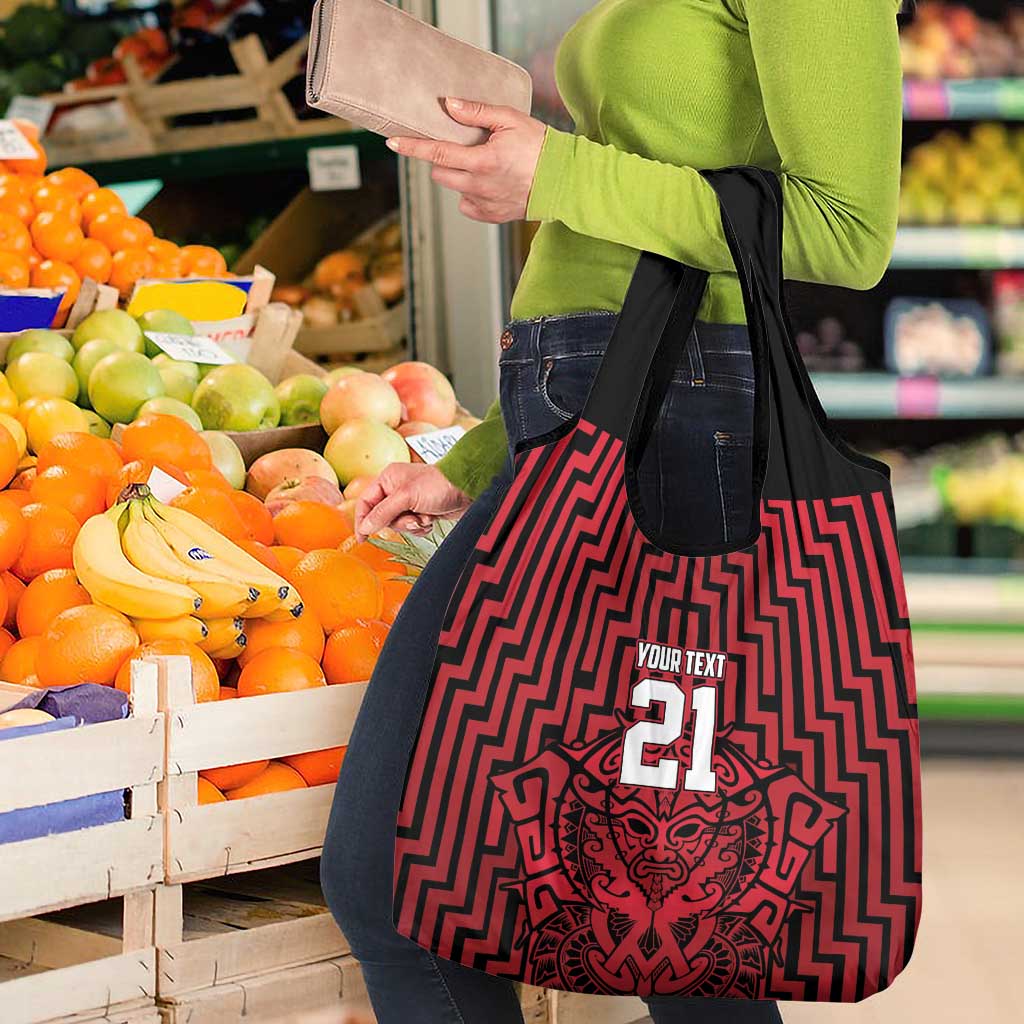 Custom Basketball New Zealand Grocery Bag Red Maori Ta Moko Indigenous - Polynesian Pride