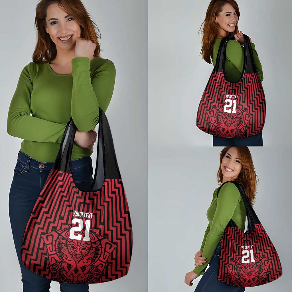 Custom Basketball New Zealand Grocery Bag Red Maori Ta Moko Indigenous - Polynesian Pride