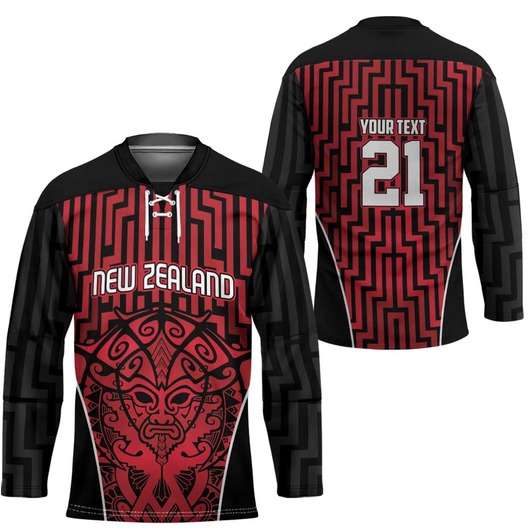 Custom Basketball New Zealand Hockey Jersey Red Maori Ta Moko Indigenous - Polynesian Pride