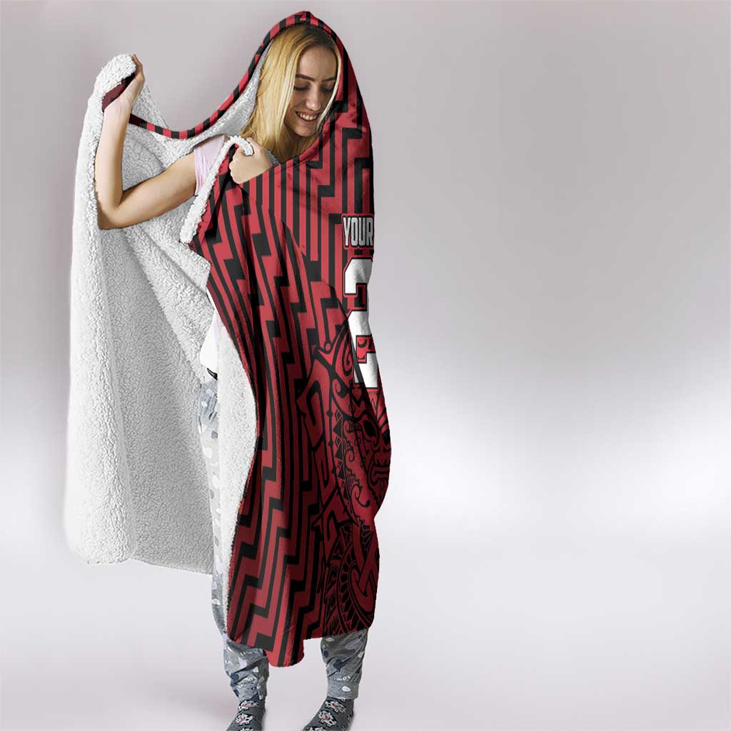 Custom Basketball New Zealand Hooded Blanket Red Maori Ta Moko Indigenous - Polynesian Pride