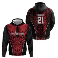Custom Basketball New Zealand Hoodie Red Maori Ta Moko Indigenous - Polynesian Pride