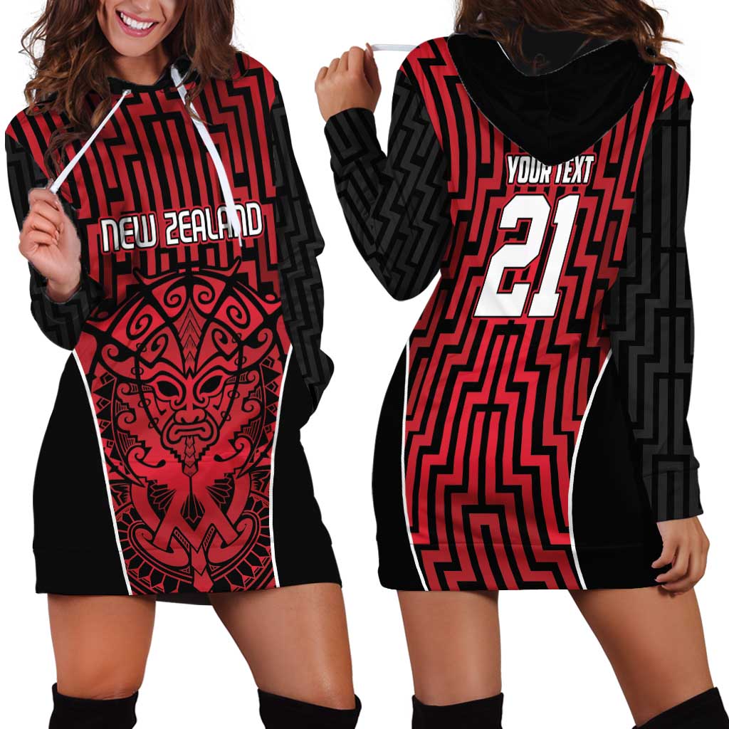 Custom Basketball New Zealand Hoodie Dress Red Maori Ta Moko Indigenous LT9 - Polynesian Pride