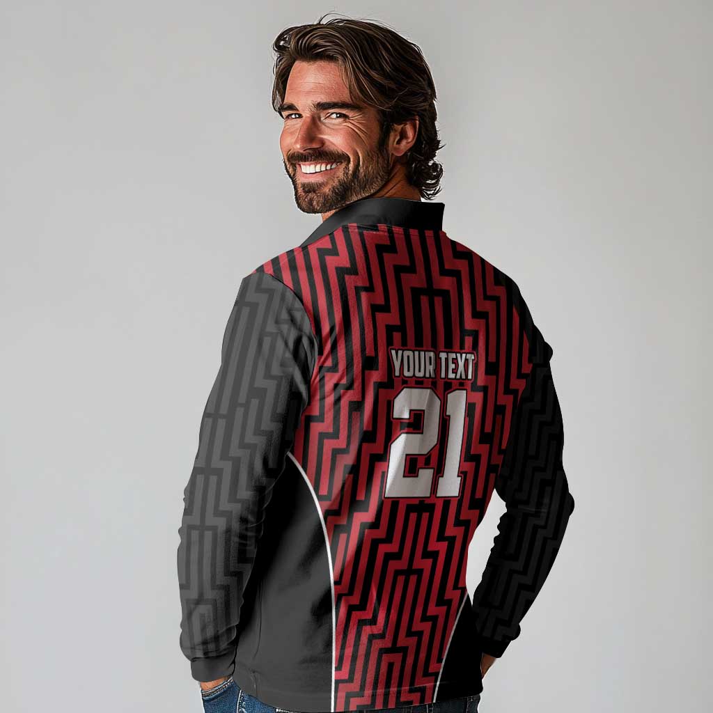 Custom Basketball New Zealand Long Sleeve Polo Shirt Red Maori Ta Moko Indigenous - Polynesian Pride