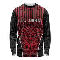 Custom Basketball New Zealand Long Sleeve Shirt Red Maori Ta Moko Indigenous - Polynesian Pride