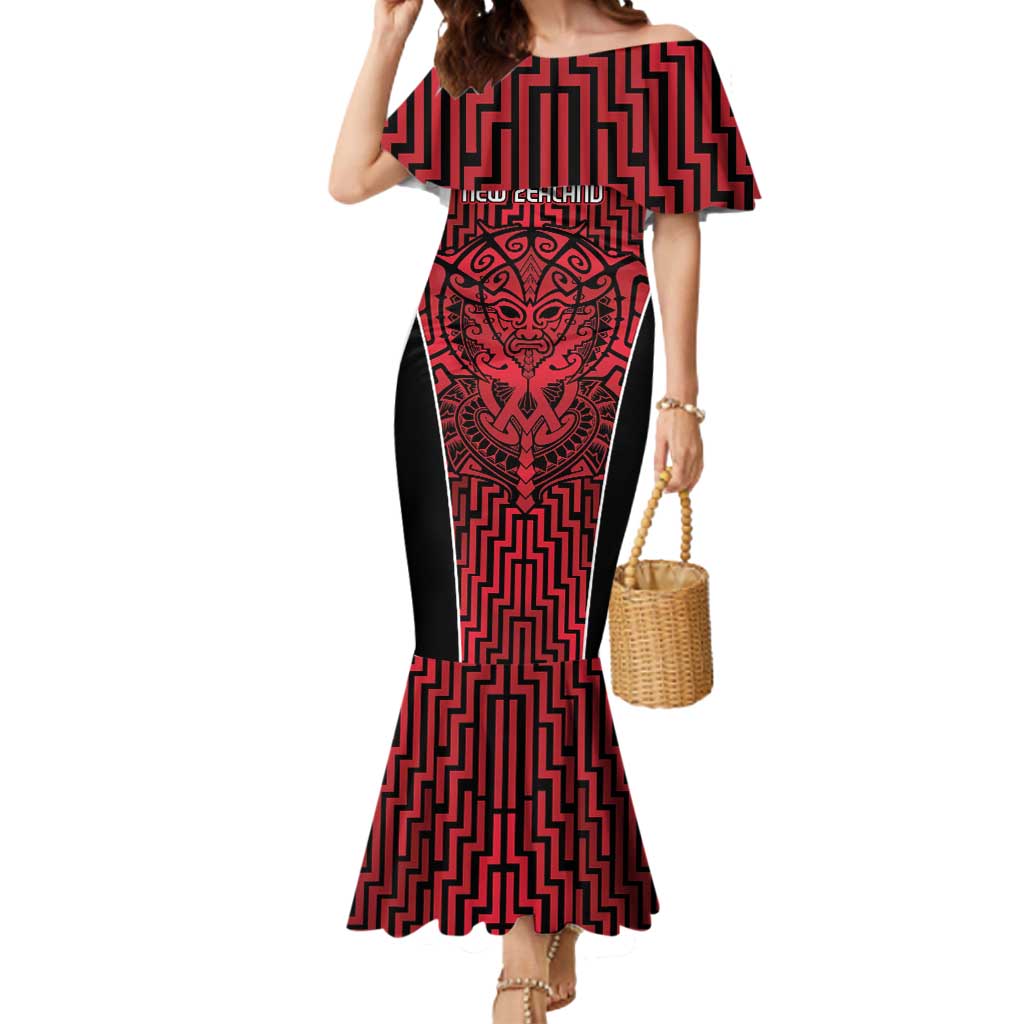 Custom Basketball New Zealand Mermaid Dress Red Maori Ta Moko Indigenous - Polynesian Pride