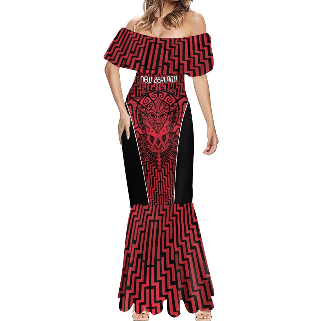 Custom Basketball New Zealand Mermaid Dress Red Maori Ta Moko Indigenous - Polynesian Pride