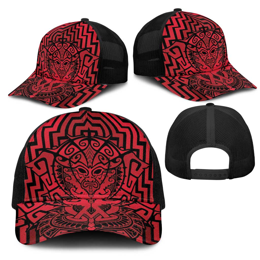 Basketball New Zealand Mesh Trucker Cap Red Maori Ta Moko Indigenous - Polynesian Pride