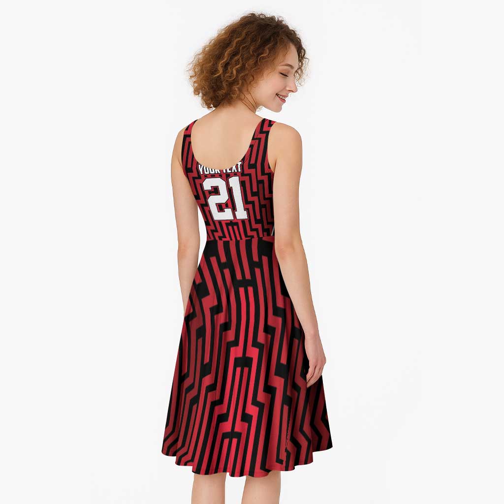Custom Basketball New Zealand Midi Dress Red Maori Ta Moko Indigenous - Polynesian Pride