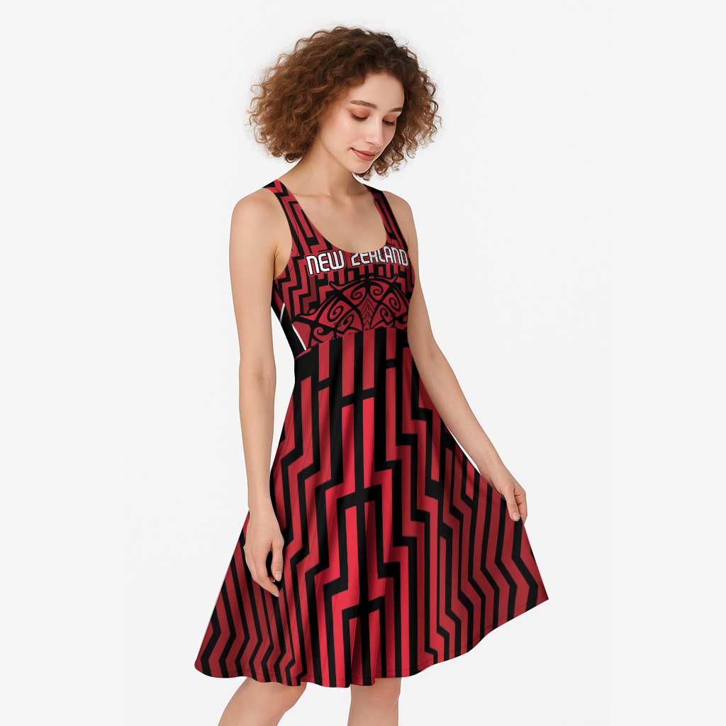 Custom Basketball New Zealand Midi Dress Red Maori Ta Moko Indigenous - Polynesian Pride