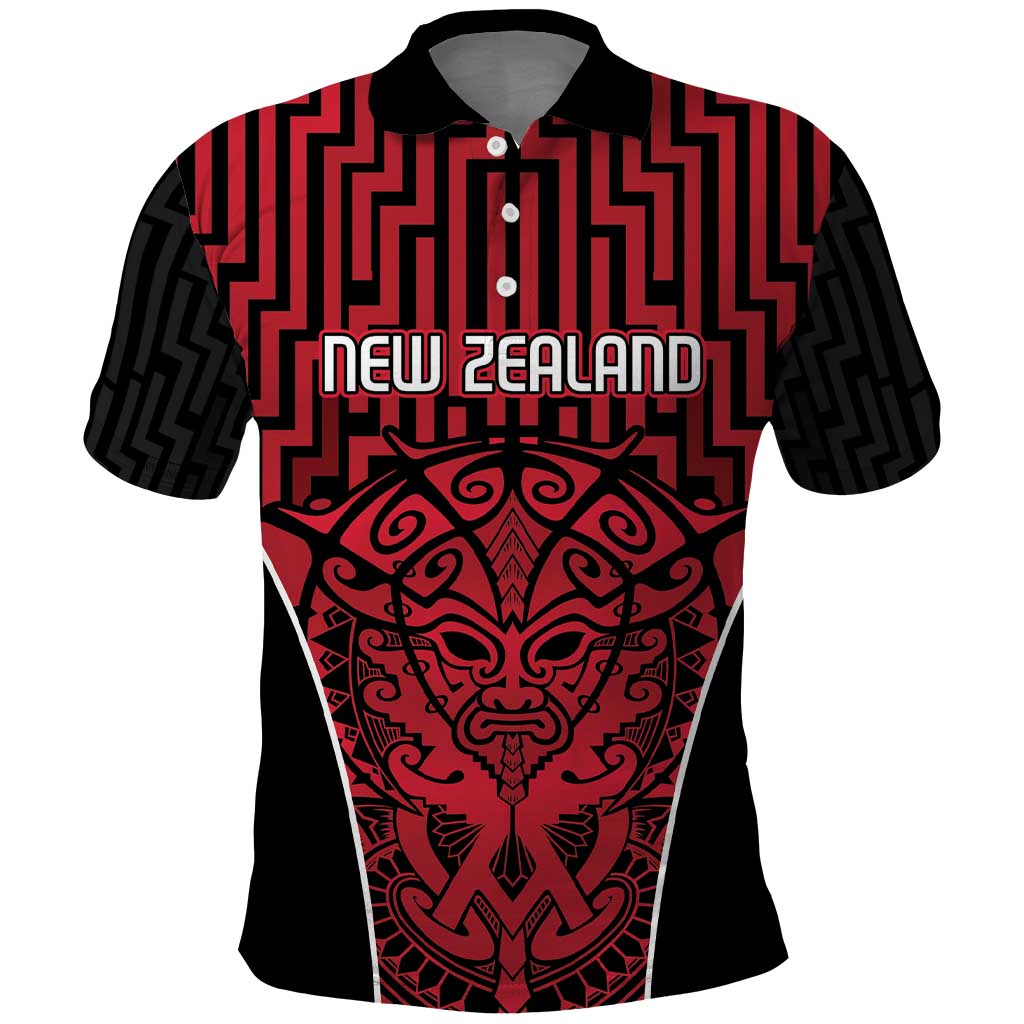 Custom Basketball New Zealand Polo Shirt Red Maori Ta Moko Indigenous - Polynesian Pride