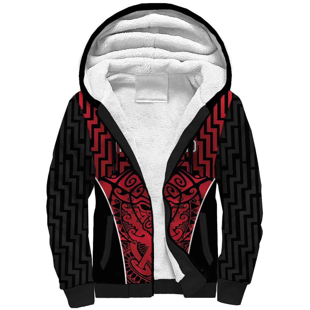 Custom Basketball New Zealand Sherpa Hoodie Red Maori Ta Moko Indigenous - Polynesian Pride