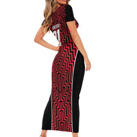 Custom Basketball New Zealand Short Sleeve Bodycon Dress Red Maori Ta Moko Indigenous - Polynesian Pride
