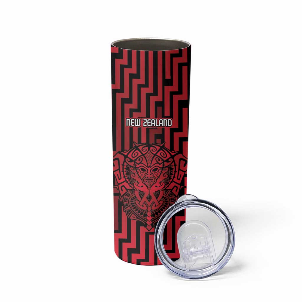 Custom Basketball New Zealand Skinny Tumbler Red Maori Ta Moko Indigenous LT9 - Polynesian Pride