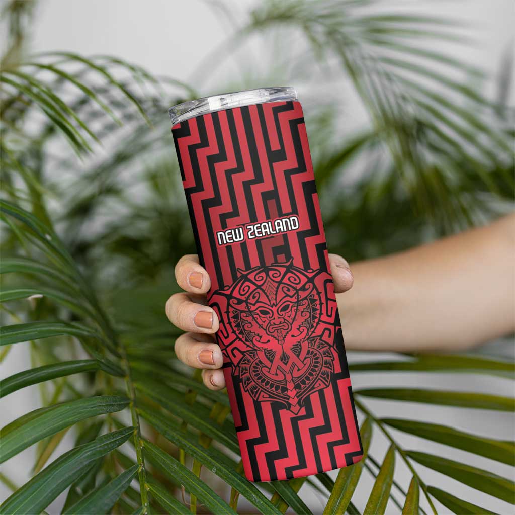 Custom Basketball New Zealand Skinny Tumbler Red Maori Ta Moko Indigenous LT9 - Polynesian Pride