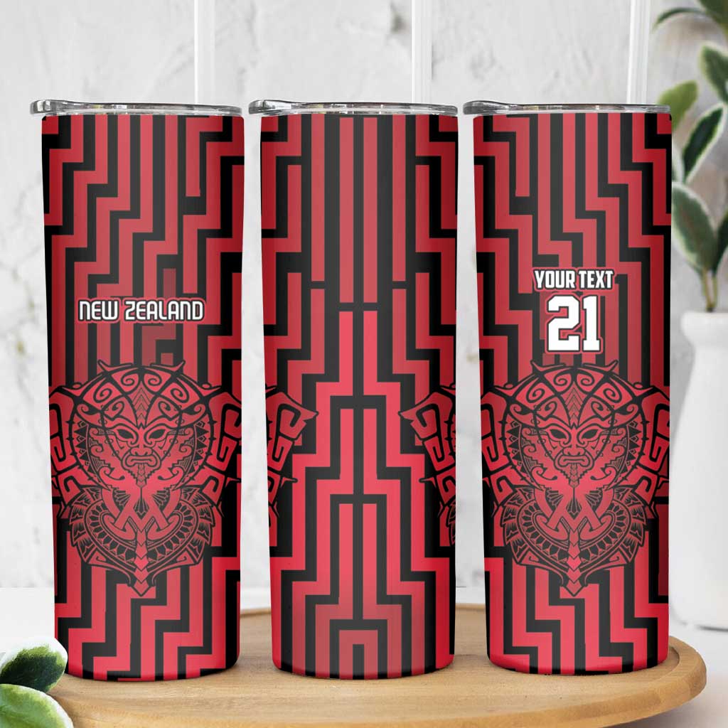 Custom Basketball New Zealand Skinny Tumbler Red Maori Ta Moko Indigenous LT9 - Polynesian Pride