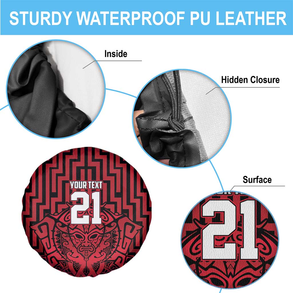 Custom Basketball New Zealand Spare Tire Cover Red Maori Ta Moko Indigenous - Polynesian Pride