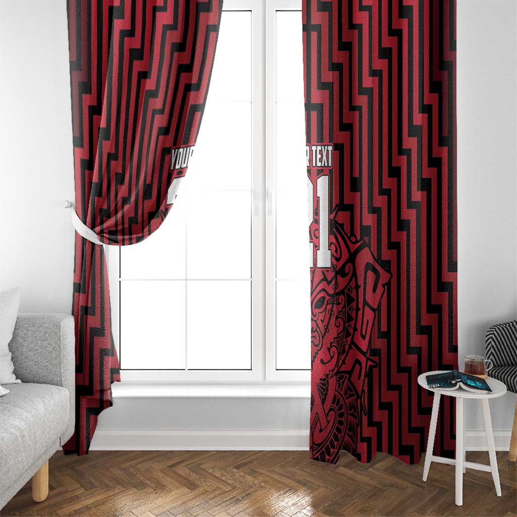 Custom Basketball New Zealand Window Curtain Red Maori Ta Moko Indigenous - Polynesian Pride