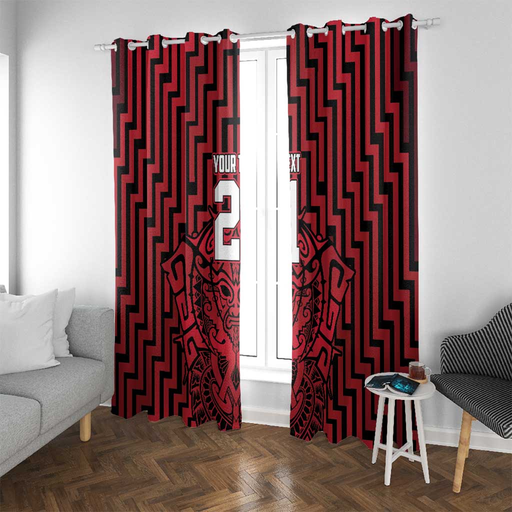 Custom Basketball New Zealand Window Curtain Red Maori Ta Moko Indigenous - Polynesian Pride