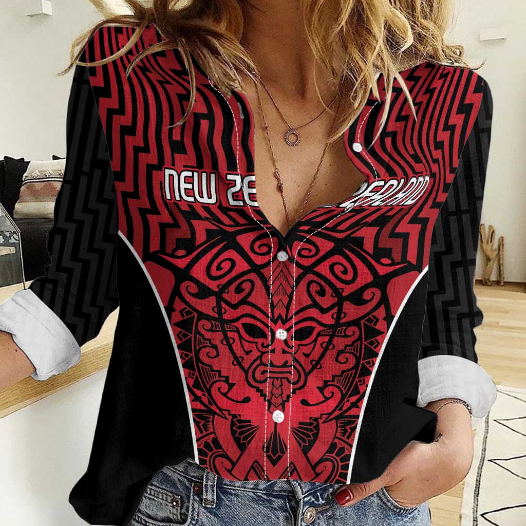 Custom Basketball New Zealand Women Casual Shirt Red Maori Ta Moko Indigenous LT9 Female Red - Polynesian Pride