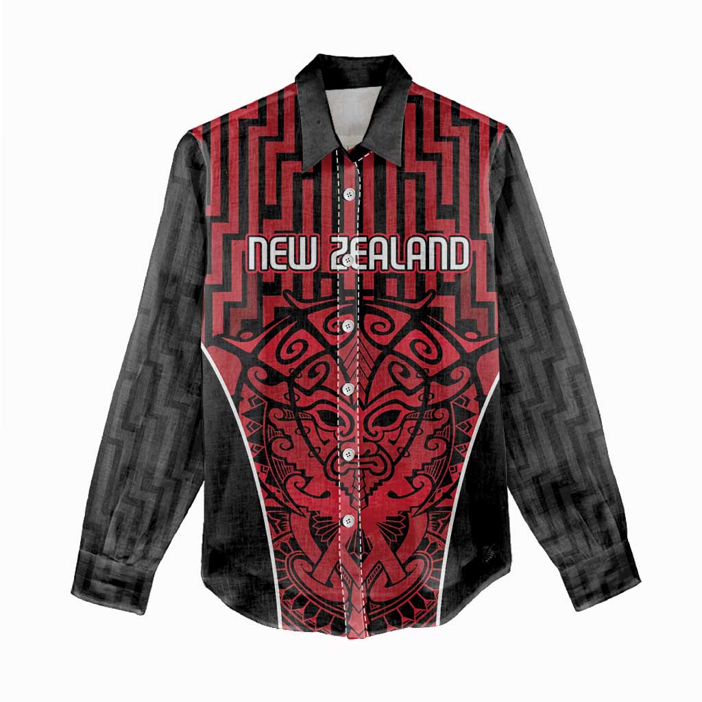 Custom Basketball New Zealand Women Casual Shirt Red Maori Ta Moko Indigenous LT9 - Polynesian Pride