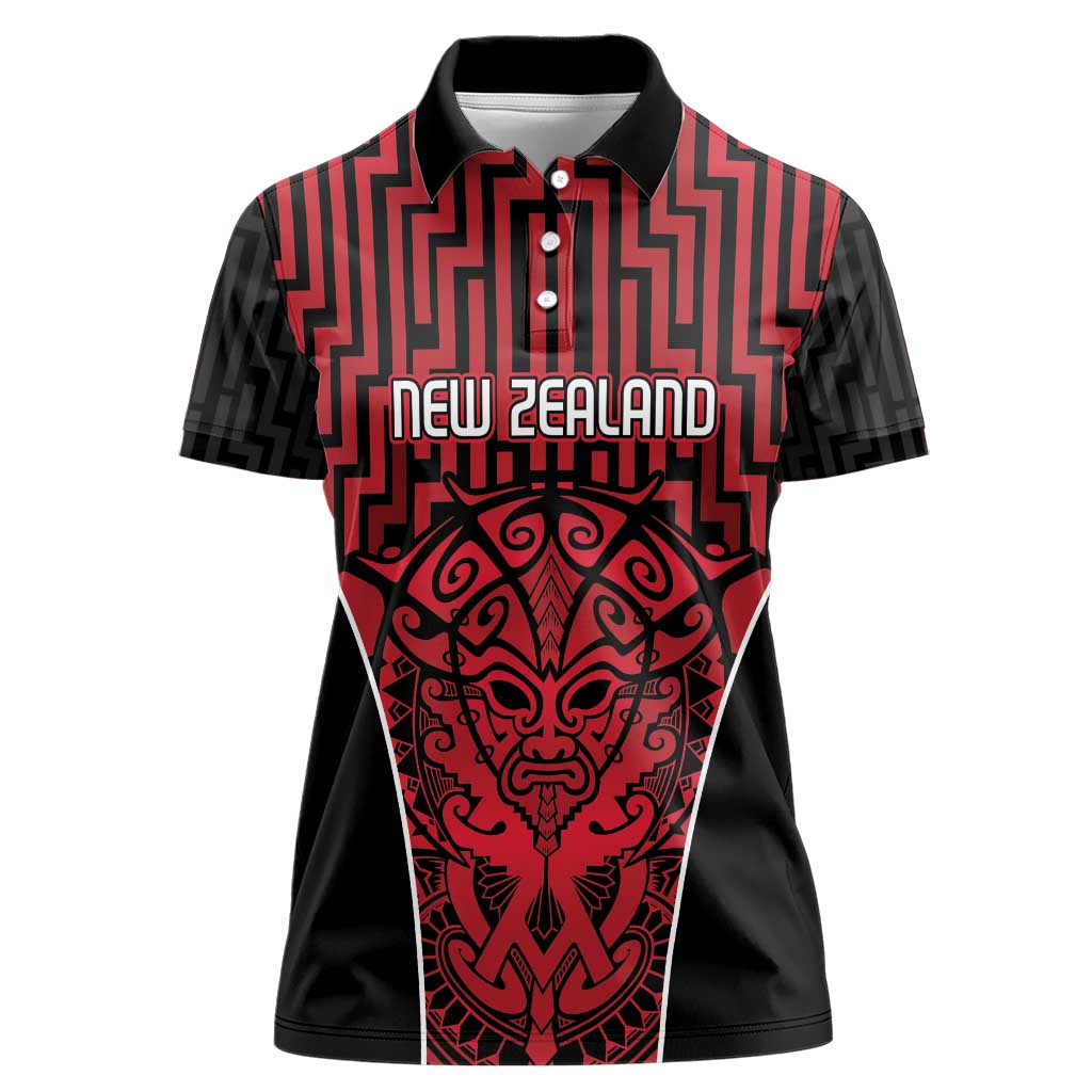 Custom Basketball New Zealand Women Polo Shirt Red Maori Ta Moko Indigenous LT9 Female Red - Polynesian Pride