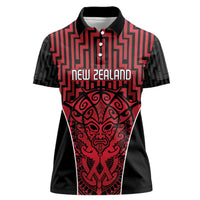 Custom Basketball New Zealand Women Polo Shirt Red Maori Ta Moko Indigenous LT9 Female Red - Polynesian Pride